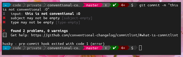 a commit that does not adhere to conventional commits and Husky stopping our commit