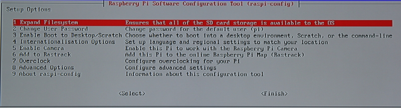 raspi-config boot screen ncurses based interface that starts after boot that allows you to configure several Raspberry pi settings