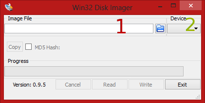 win32diskimage Picture of win32diskimager with numbers on the input fields