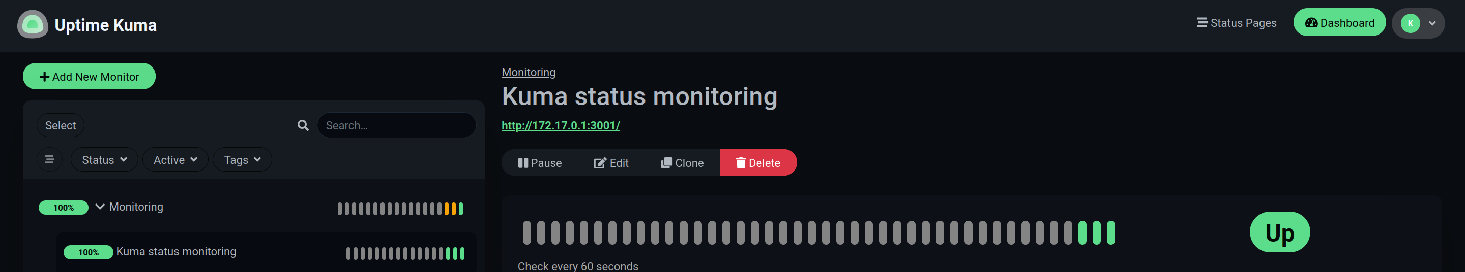 neat! a screenshot of the UptimeKuma monitors that were automatically created with AutoKuma